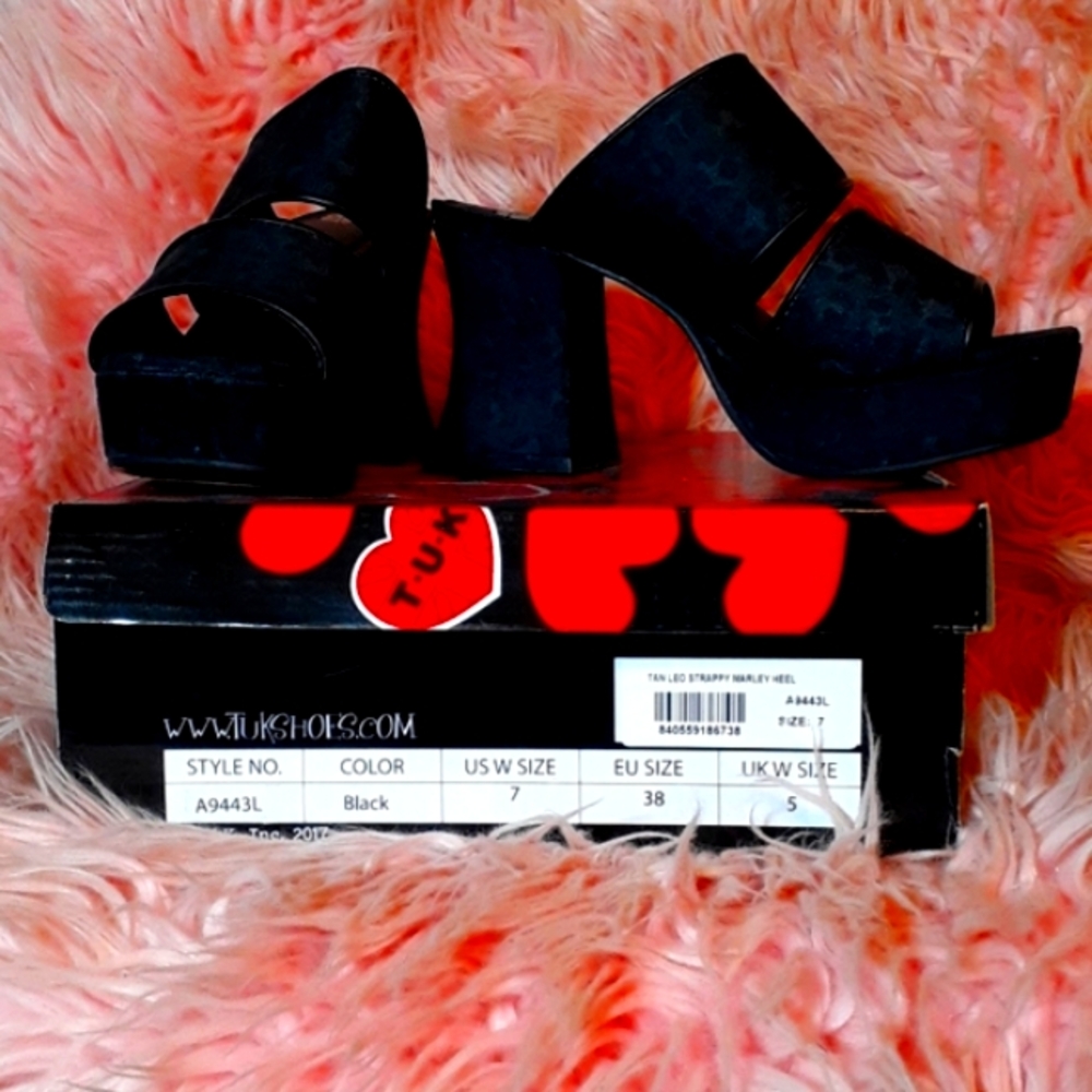 TUK black leopard print platform mule slide sandals size 7 US